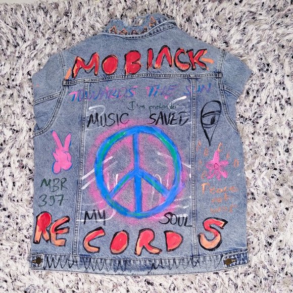 ONETEASPOON Womens Epic Records Graffiti Denim Jacket - Blue Denim - Picture 8 of 10